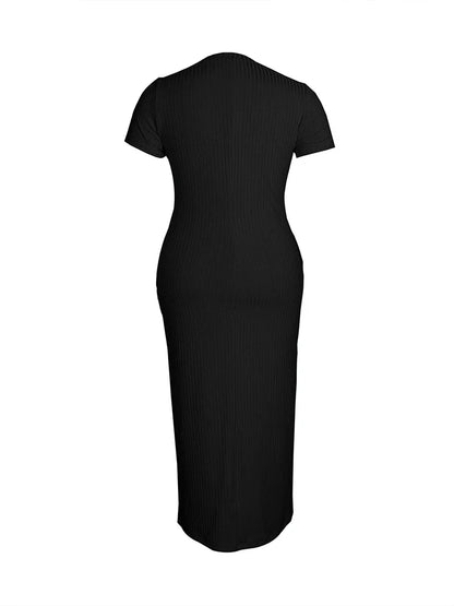 Plus Size 2024 Summer New Round Neck Short Sleeve Slim Hottie  Ladies' Stylish Summer Solid Versatile Bodycon Dress