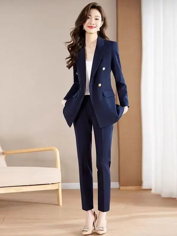 Black Career Suit Set for Women Spring Autumn 2025 New Style Student Uniform Long Sleeve Polyester Fiber Workwear Pants