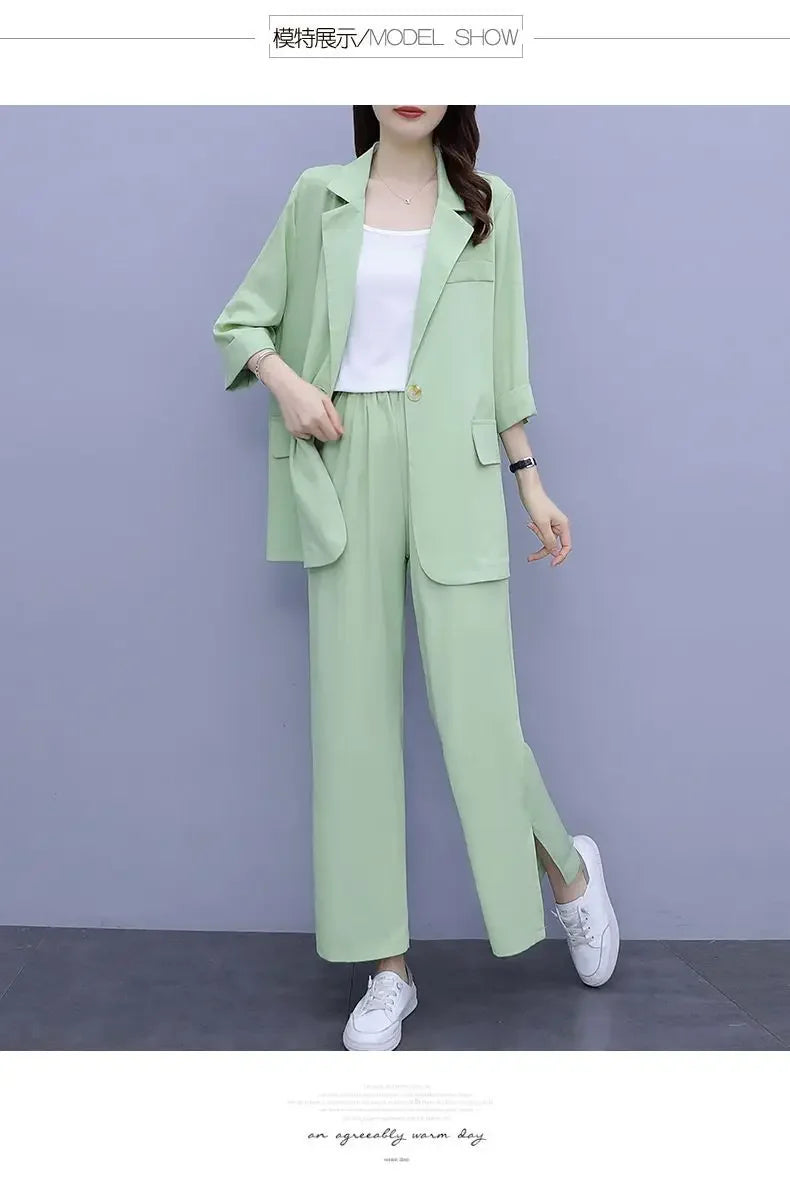 2026 Women Spring New Casual Blazers Jacket Trousers Matching Set Korean Elegant Loose Suit Coat Pants Two Piece Female Clothing