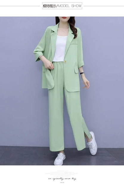 2026 Women Spring New Casual Blazers Jacket Trousers Matching Set Korean Elegant Loose Suit Coat Pants Two Piece Female Clothing