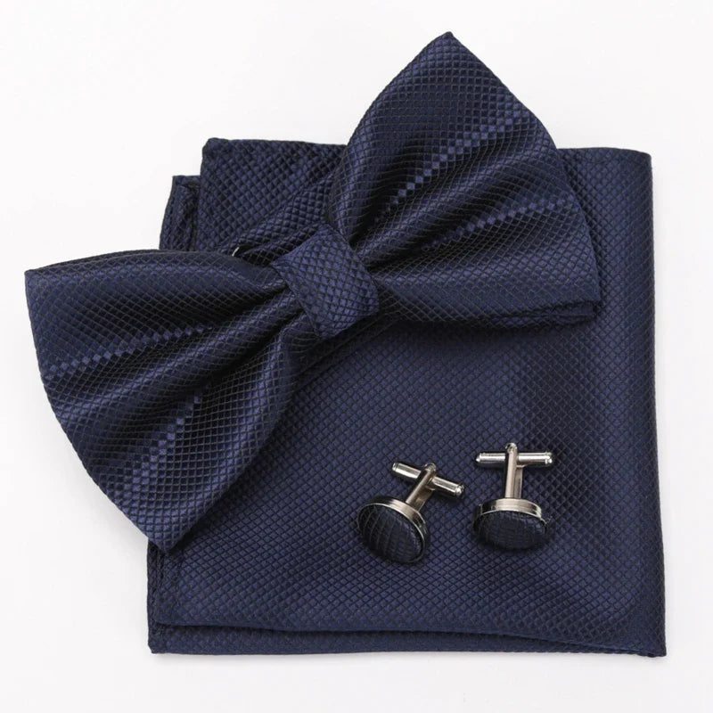 Multicolor Bowtie Pocket Square Cufflinks Sets Classic Solid Color  Bowtie Wedding Party Formal Gift Plaids Adjust Neck Bow Tie