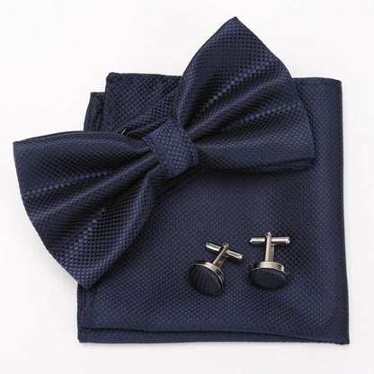 Multicolor Bowtie Pocket Square Cufflinks Sets Classic Solid Color  Bowtie Wedding Party Formal Gift Plaids Adjust Neck Bow Tie