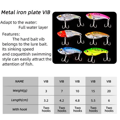 5pcs Metal VIB Fishing Lure Set – Vibration Spoon Hard Bait Crankbait Wobbler Swimbait Cicada 3/7/10/15/20g
