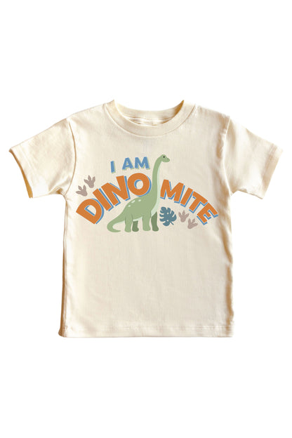 I Am Dino-mite Neutral Graphic Bodysuit & Kids Tee | Natural