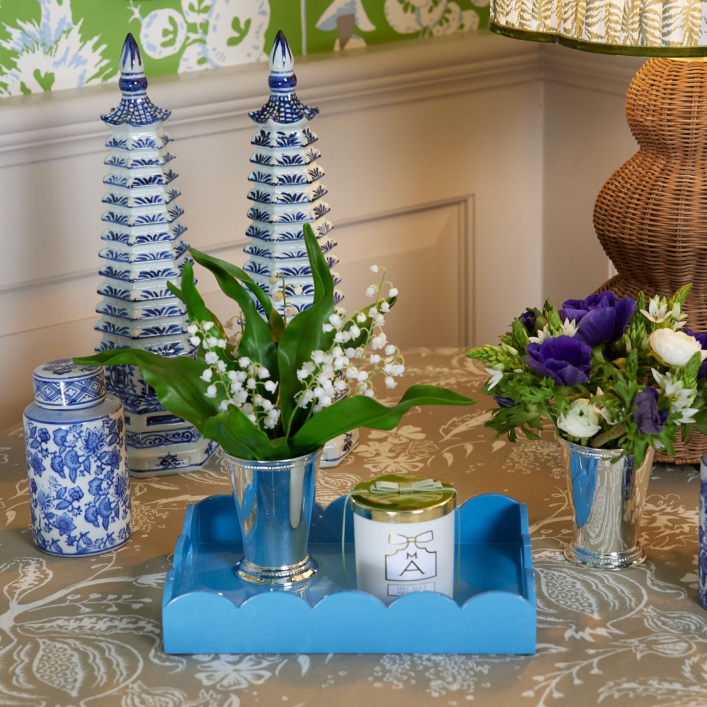 Blue Small Scalloped Lacquer Tray