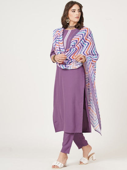 Black And Red Straight Kurta with Trousers & With Dupatta