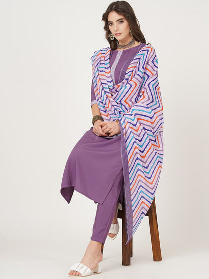 Black And Red Straight Kurta with Trousers & With Dupatta