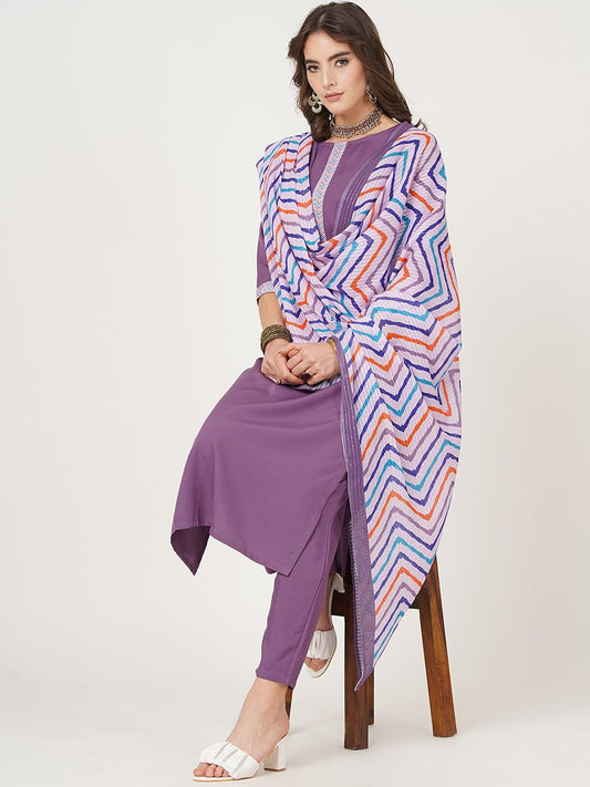 Black And Red Straight Kurta with Trousers & With Dupatta