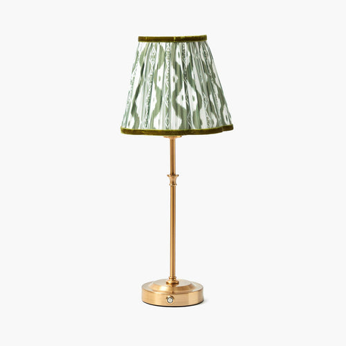 Edie Rechargeable Lamp with Olive Green Ikat Shade (18cm)