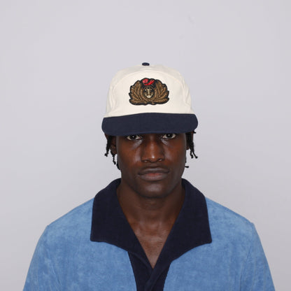 'Claws N' Roses' 7-Panel Souvenir Cap (Tan / Navy)