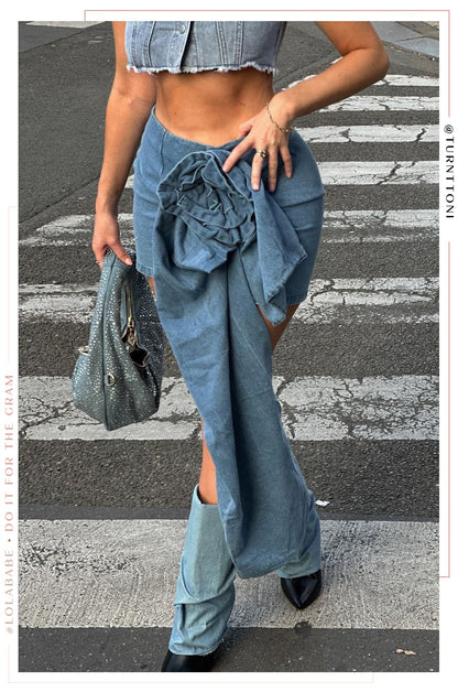 Samantha Denim Heel Boots - Denim