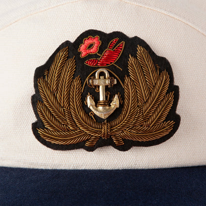 'Claws N' Roses' 7-Panel Souvenir Cap (Tan / Navy)