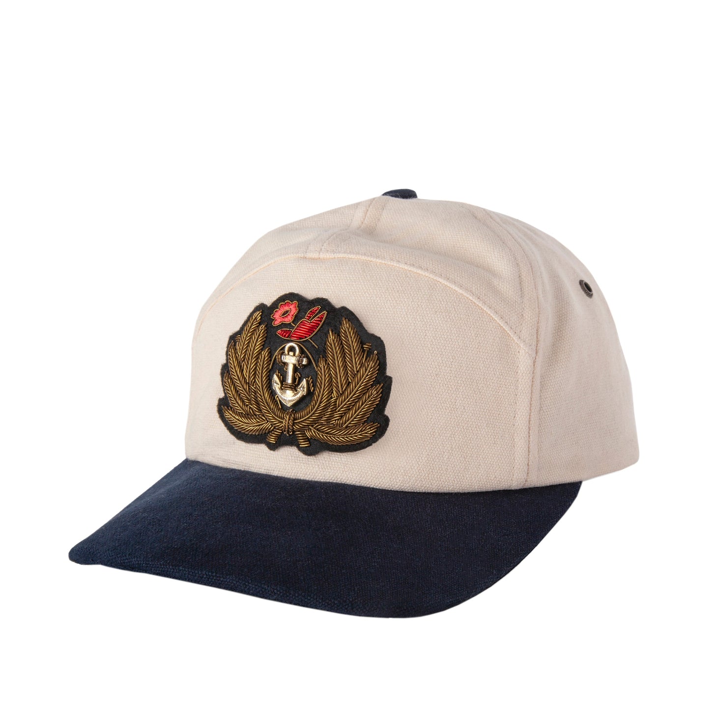 'Claws N' Roses' 7-Panel Souvenir Cap (Tan / Navy)