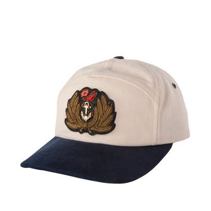 'Claws N' Roses' 7-Panel Souvenir Cap (Tan / Navy)