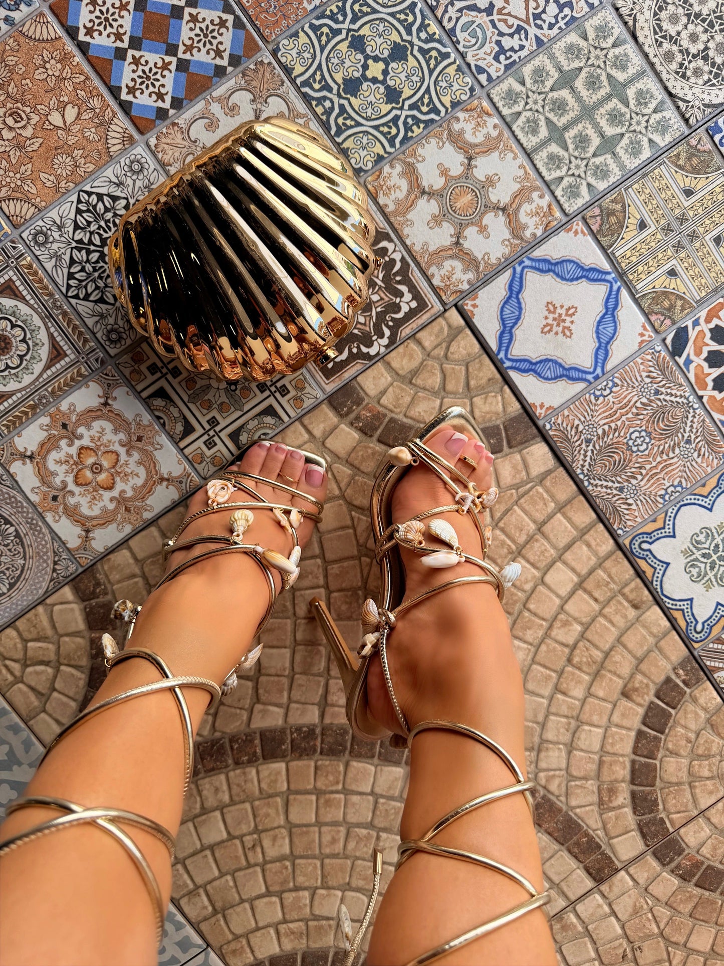 Isla Shell Charm Strappy Heels - Gold