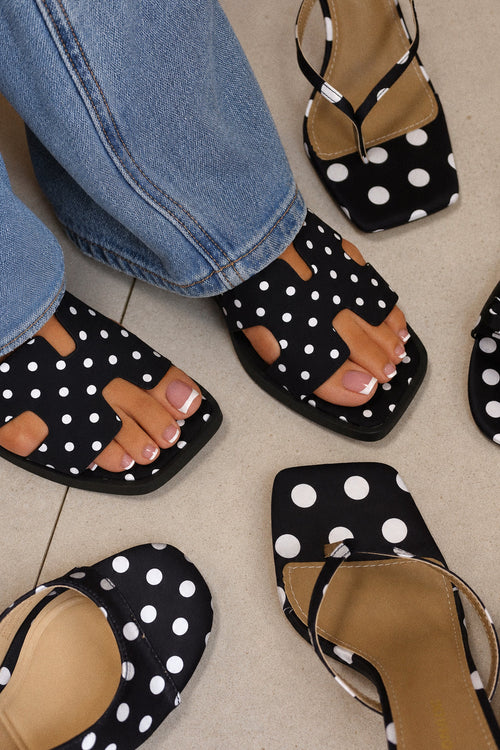 Lori Polka Dot Slip On Flat  Sandals - Black