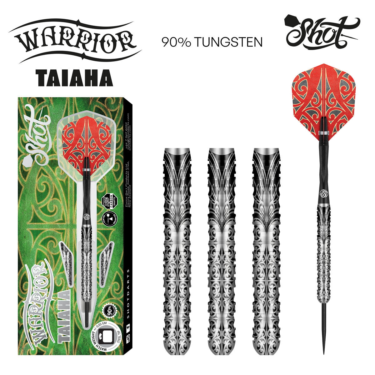 SHOT - Warrior Taiaha Steel Tip Darts - 90% Tungsten - 24g