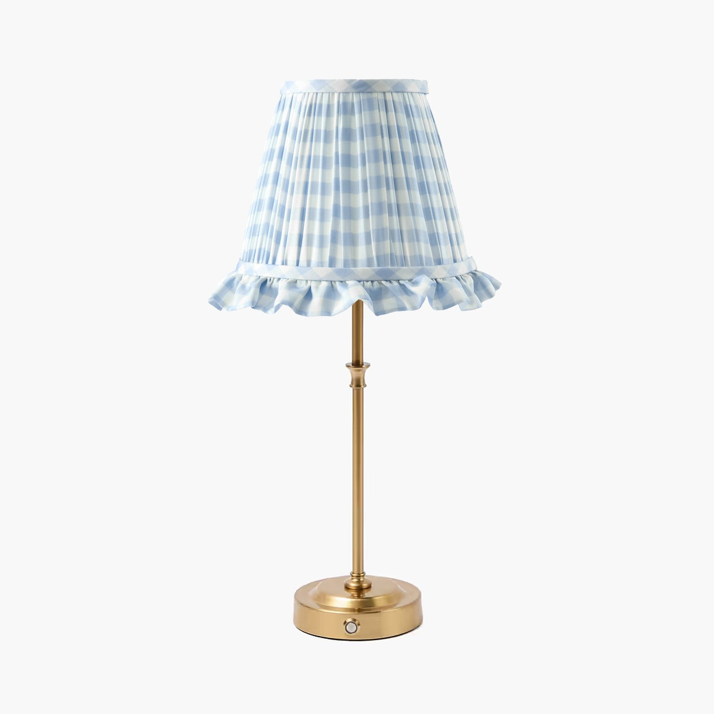 Edie Rechargeable Lamp with Blue Gingham Ruffle Shade (18cm)
