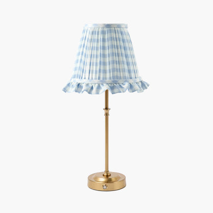Edie Rechargeable Lamp with Blue Gingham Ruffle Shade (18cm)