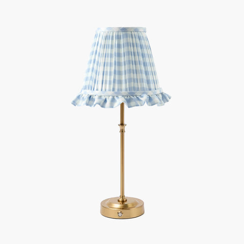 Edie Rechargeable Lamp with Blue Gingham Ruffle Shade (18cm)