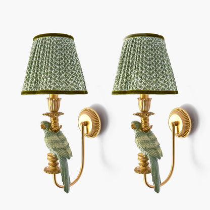 Pair of Olive Parrot Rechargeable Wall Lights with Olive Lotus Shades (18cm)