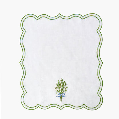 White Lily of the Valley Embroidered Linen Hand Towel
