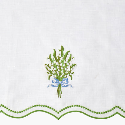 White Lily of the Valley Embroidered Linen Hand Towel
