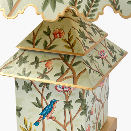 Green Chinoiserie Tole Pagoda Lamp with Shade