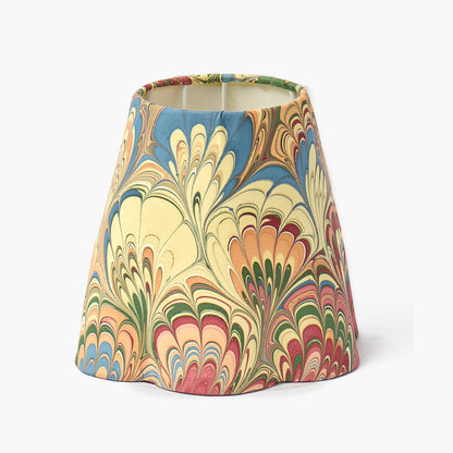 Short Burnt Bamboo Rechargeable Lamp with Multi Marble Shade (18cm)