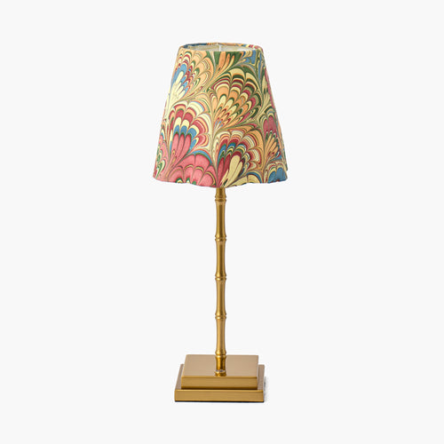 Lucille Metal Bamboo Rechargeable Lamp with Multi Marble Shade (18cm)