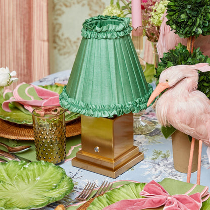 Square Rechargeable Lamp with Green Frilled Shade (18cm)