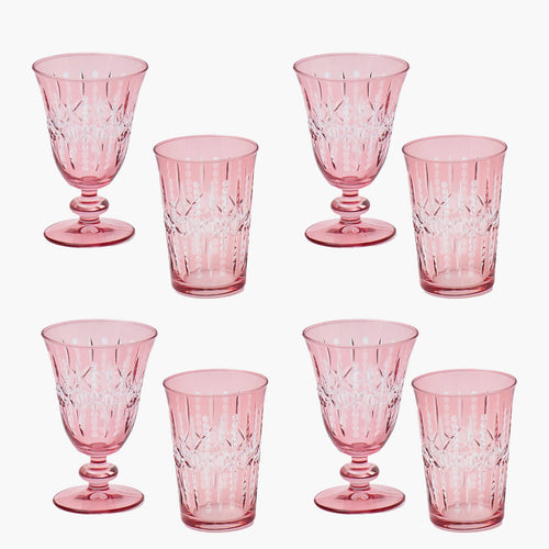 Pink Chloe Engraved Glassware (Set of 8)