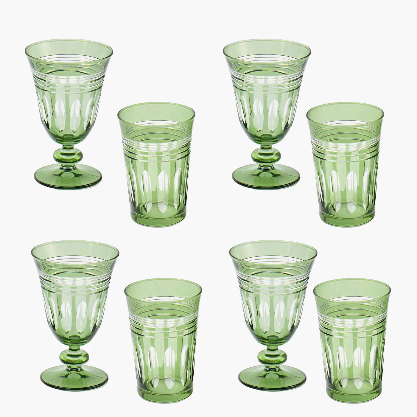 Green Sylvie Engraved Glassware (Set of 8)