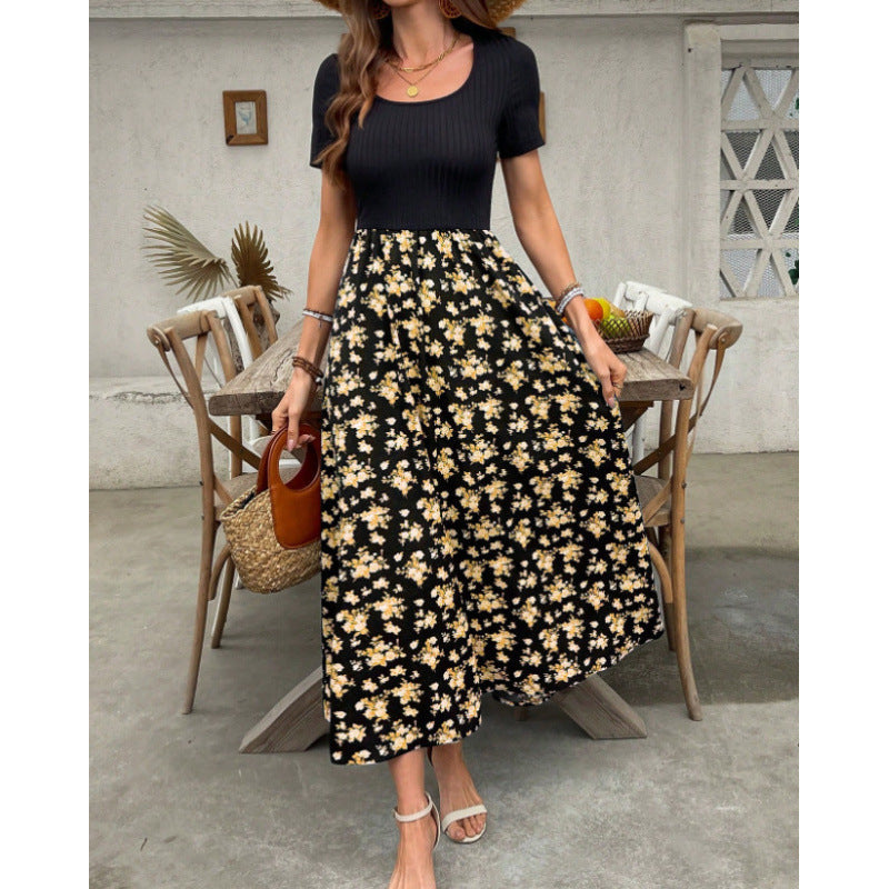 Women's High-Waist Floral A-Line Dress – 7 Prints, XXS–L