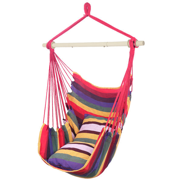 Rainbow Cotton Canvas Hanging Rope Chair – 250 lb Capacity with 2 Pillows for Indoor & Outdoor Use