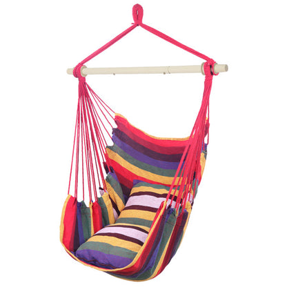 Rainbow Cotton Canvas Hanging Rope Chair – 250 lb Capacity with 2 Pillows for Indoor & Outdoor Use