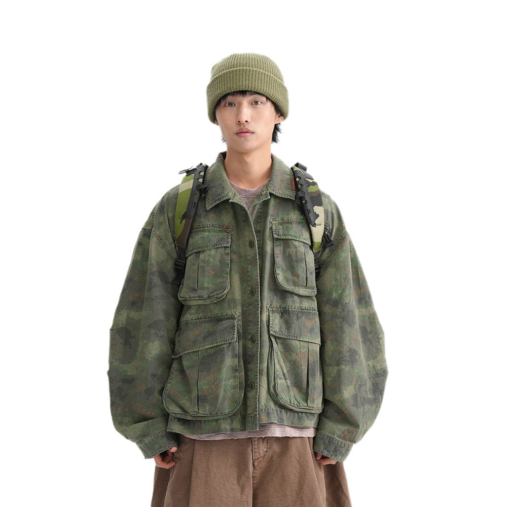 Men's Tie-Dye Camouflage Workwear Jacket – Street Style Outerwear