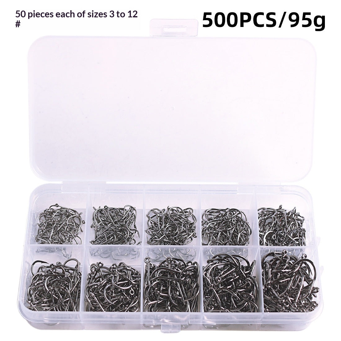 Alloy Fishhook Set with Eye – Sizes 3–12, Boxed (100 to 2000 Pieces)