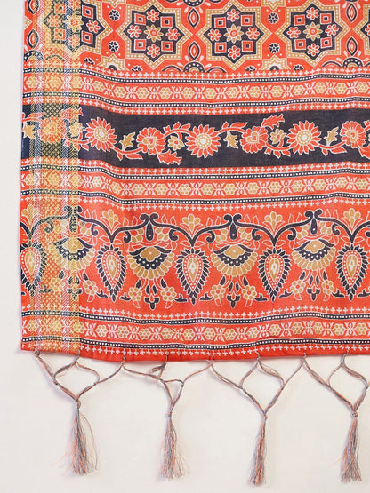 Bandhani Zari Poly Cotton Ready to Wear Bagru Sarees