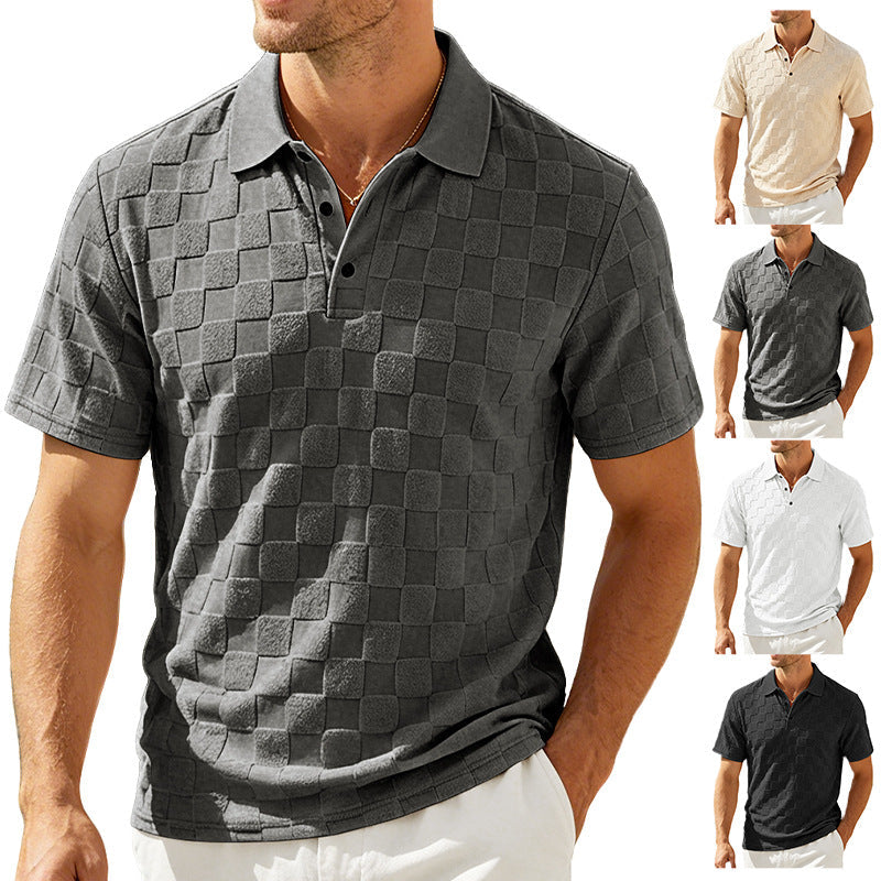 Men's Jacquard Lapel Collar Loose Fit Polo Shirt