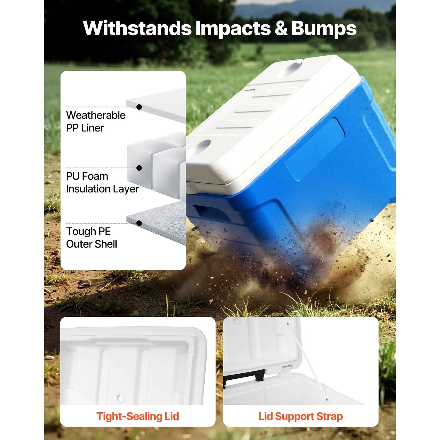 Hard Cooler 45QT Portable Rolling Cooler with Wheels