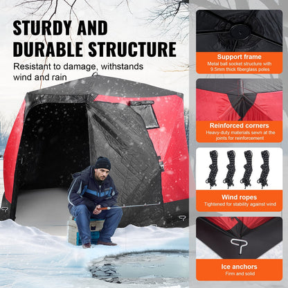 6-8 Person Pop-Up Ice Fishing Shelter | Insulated Weatherproof Shanty Tent