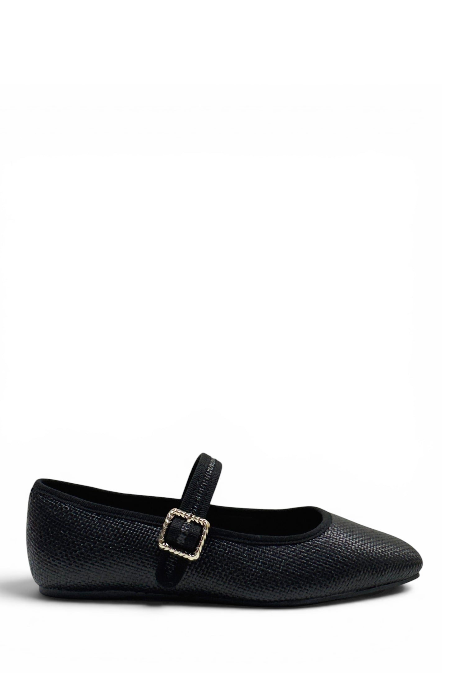 Eleni Mary Jane Raffia Flats - Black