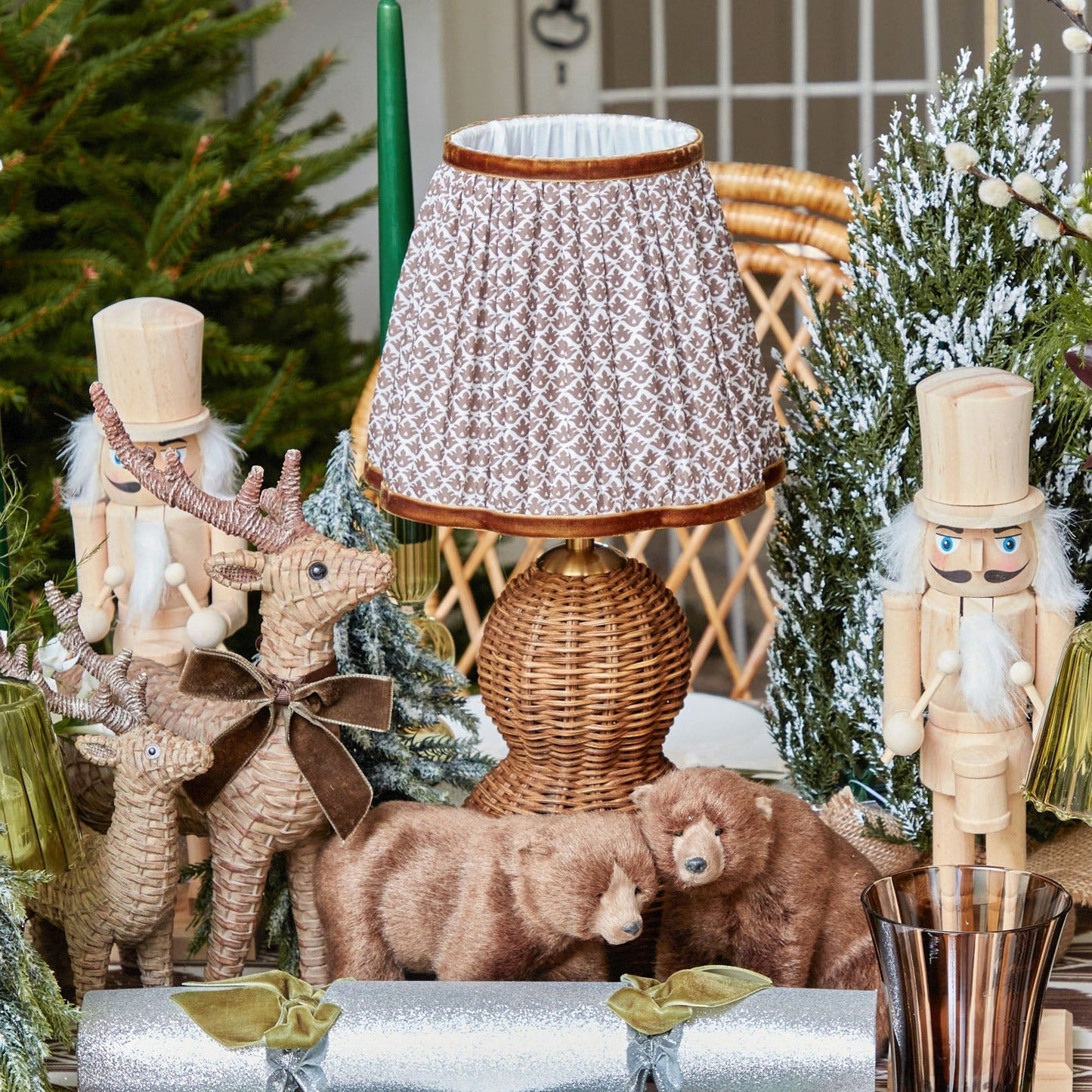 Rattan Bardot Rechargeable Lamp with Chocolate Lotus Shade (18cm)