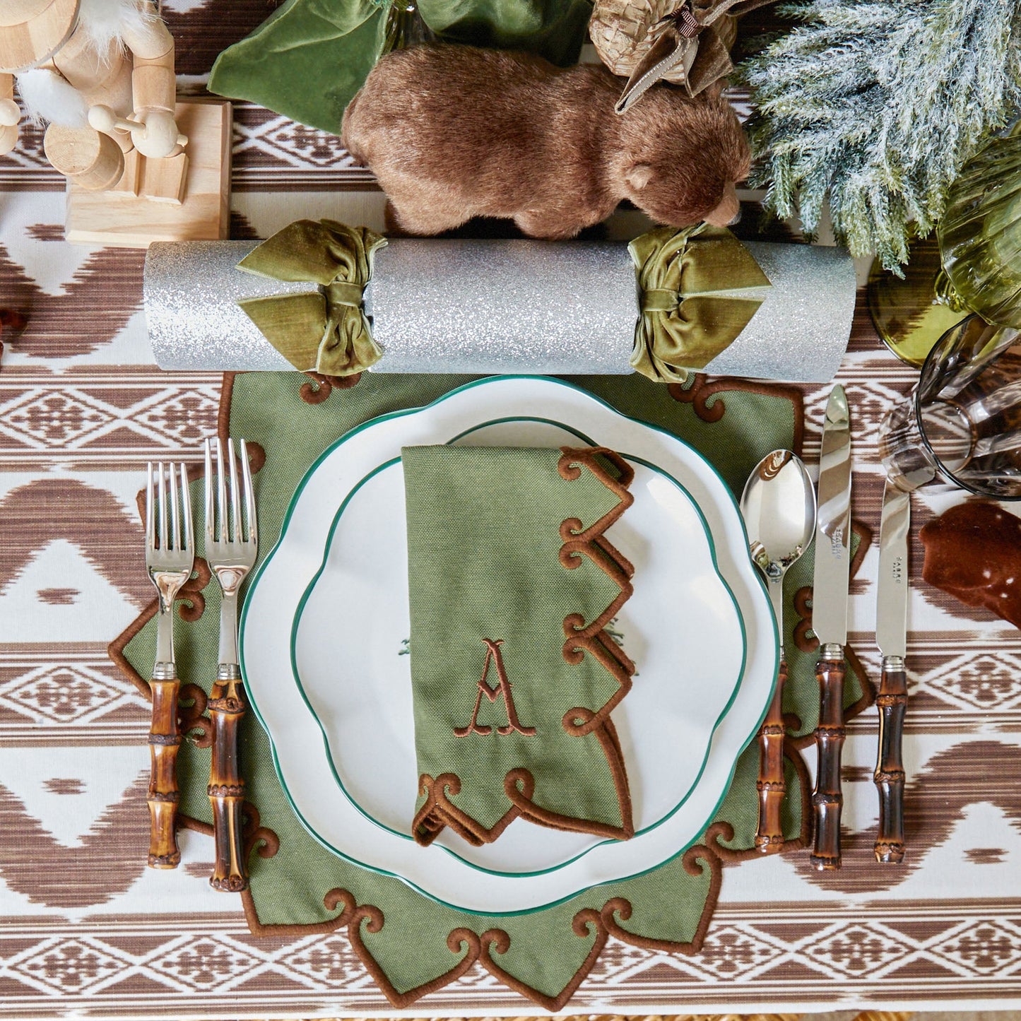 Forest Green & Brown Angelina Placemats (Set of 4)