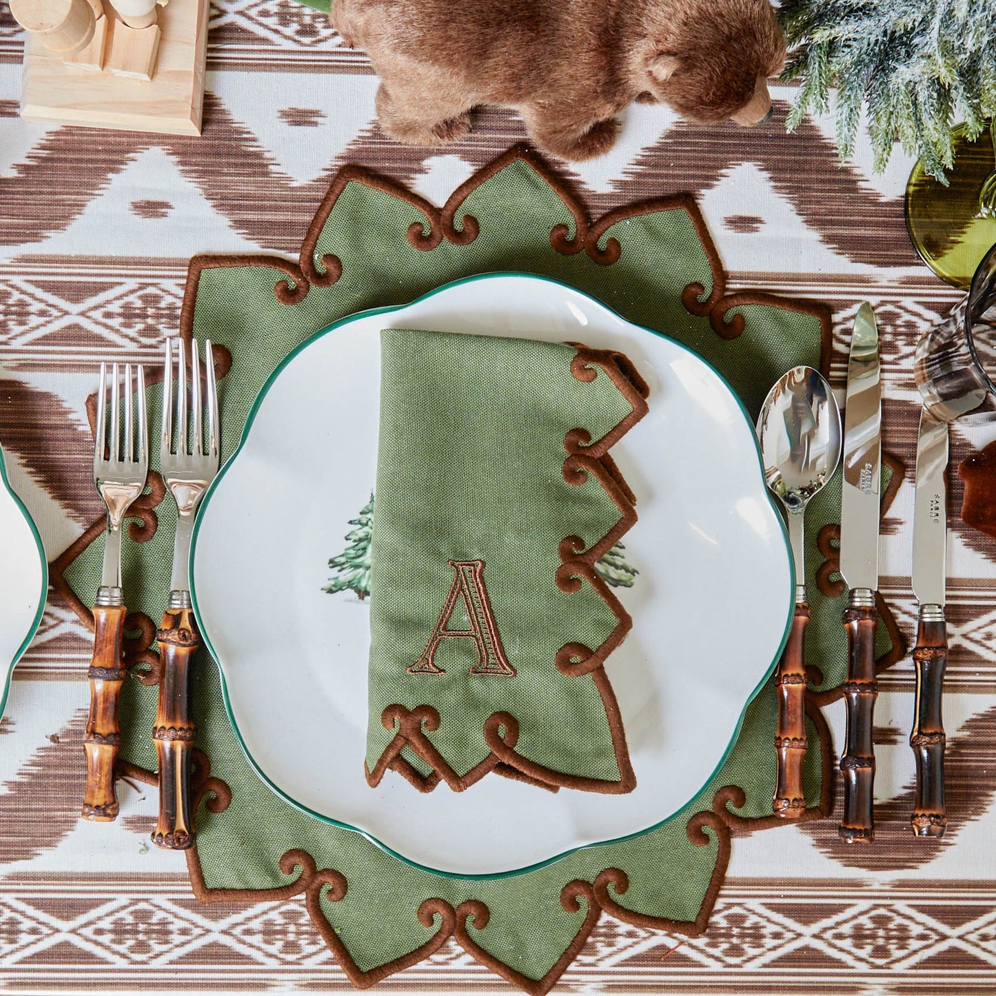 Forest Green & Brown Angelina Placemats (Set of 4)