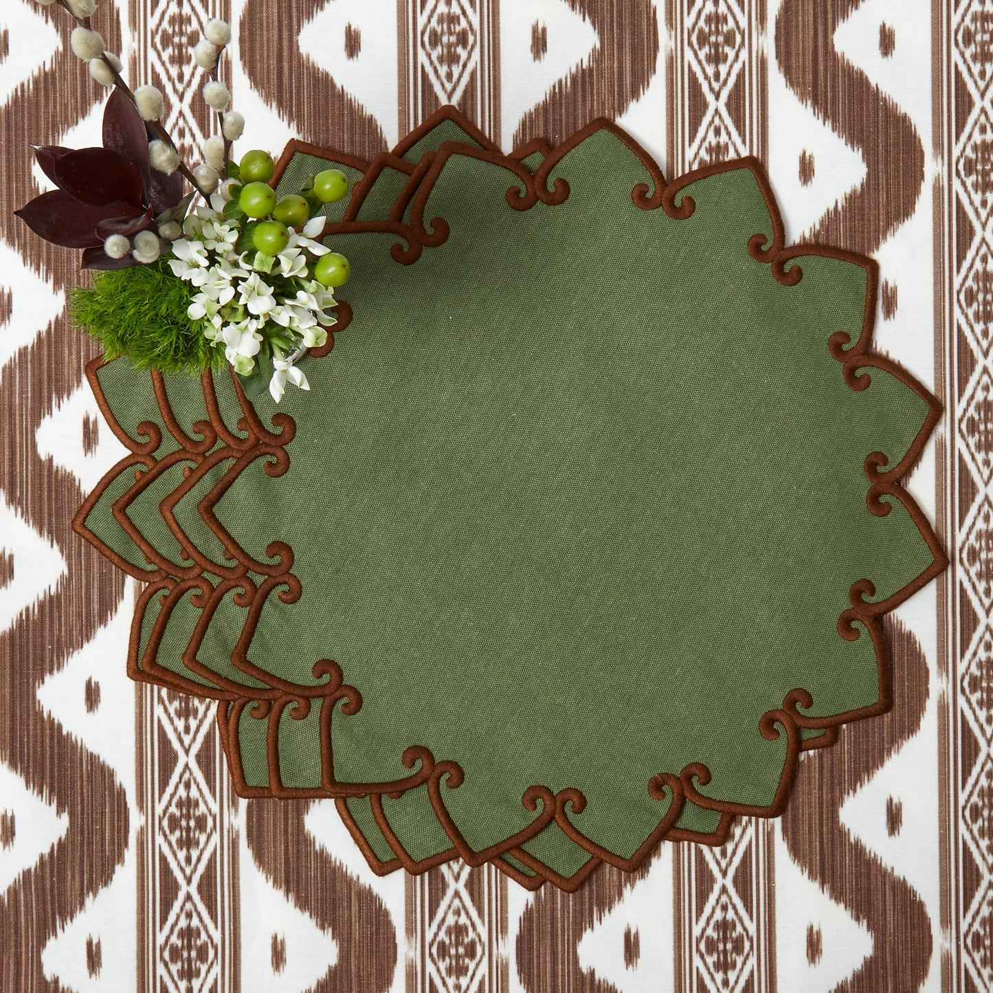 Forest Green & Brown Angelina Placemats (Set of 4)