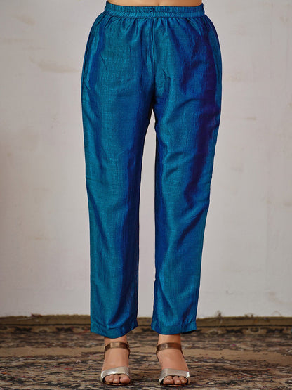Blue Ethnic Motifs Embroidered Kurta with Churidar & Dupatta