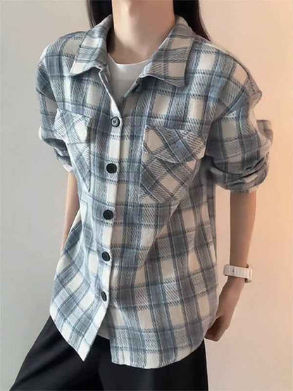 Women's Relaxed-Fit Plaid Cardigan Shirt – Casual Flannel-Style Top