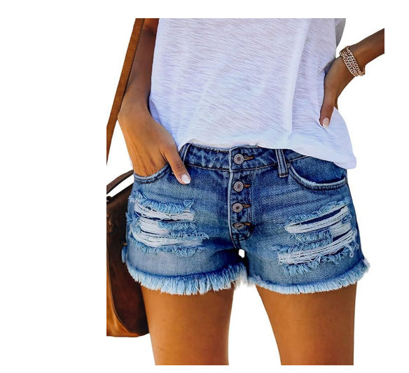 Women's Fringe Denim Shorts – Available in 7 Colors
